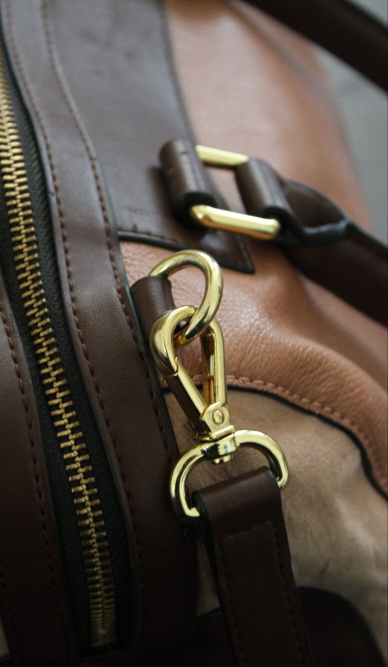 BCBGMAXAZRIA Brown Leather Satchel Bag with Gold Hardware - Picture 11 of 12